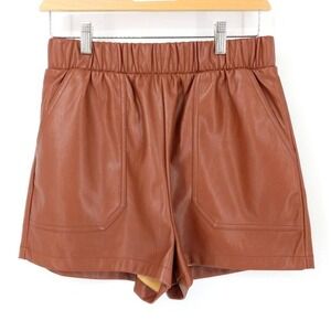 Steve Madden Faux Leather Elastic Waist Record Shorts Cognac Brown Womens Size M